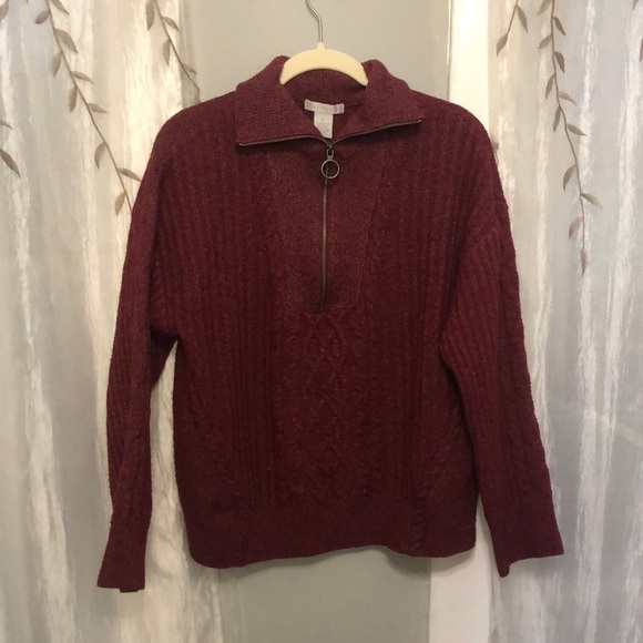 Design History Burgundy Exaggerated Stand Collar Pull Over Sweater Top XL - Picture 2 of 9